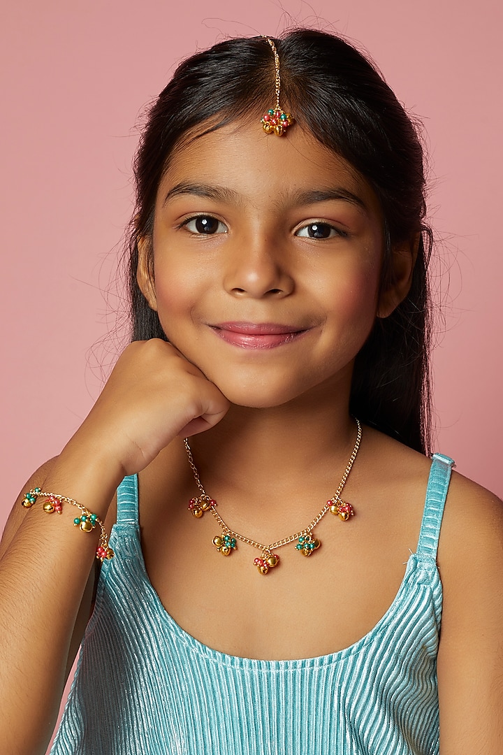Multi-Colored Pearl Necklace Set For Girls by Lime by Manika