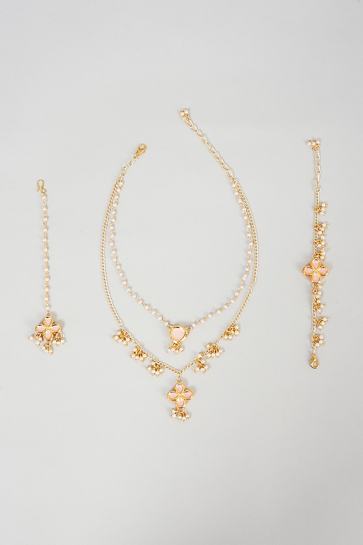 Pink Kundan Necklace Set For Girls by Lime by Manika at Pernia's Pop Up Shop
