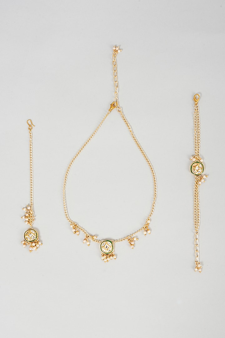 Gold Kundan & Pearl Necklace Set For Girls by Lime by Manika at Pernia's Pop Up Shop
