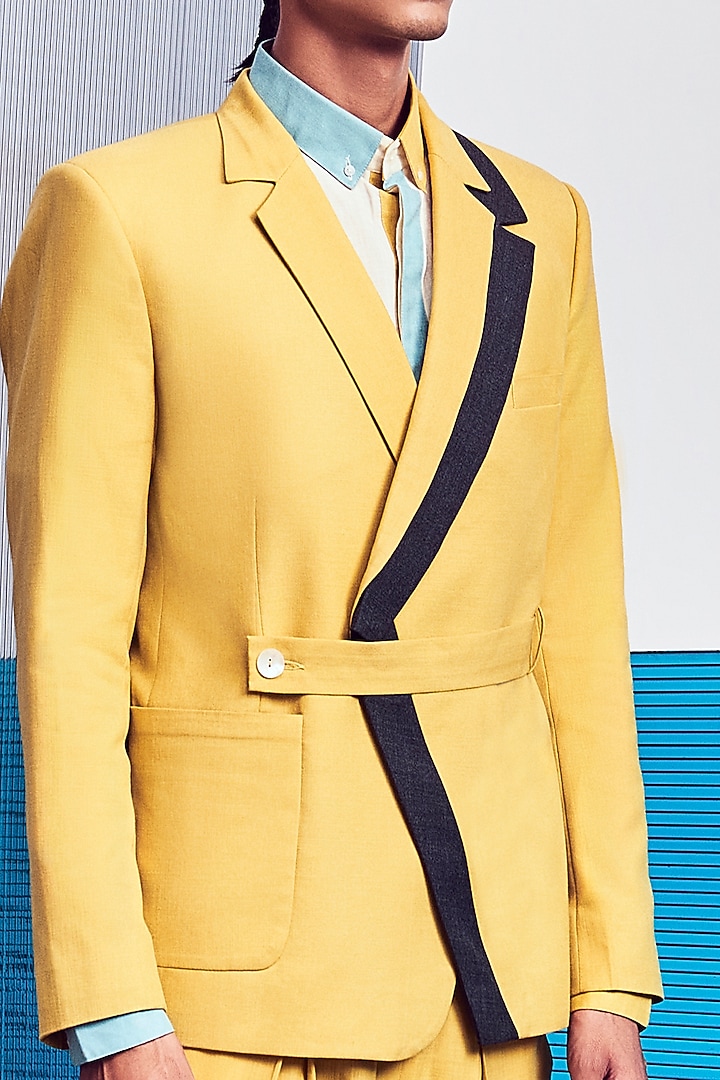 Citrus Yellow Mock Layered Blazer by Line Outline at Pernia's Pop Up Shop
