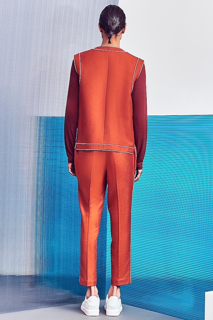 Rust-Red Structured Waistcoat by Line Outline at Pernia's Pop Up Shop