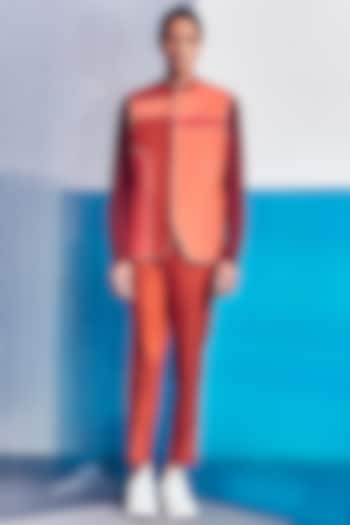 Rust-Red Paneled Bundi Jacket by Line Outline at Pernia's Pop Up Shop