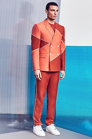 Rust-Red Paneled Blazer by Line Outline