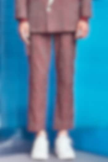 Rust-Brown Cotton Poly Blend Slim Pants by Line Outline at Pernia's Pop Up Shop