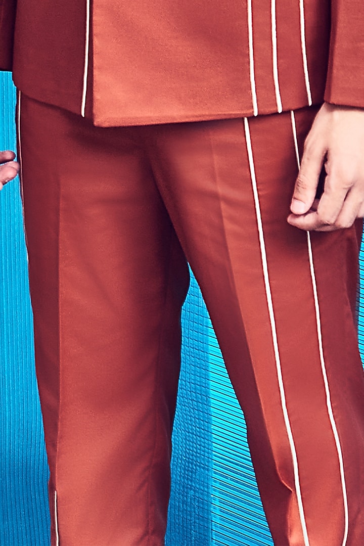 Rust-Red Cotton Twill Straight Pants by Line Outline at Pernia's Pop Up Shop