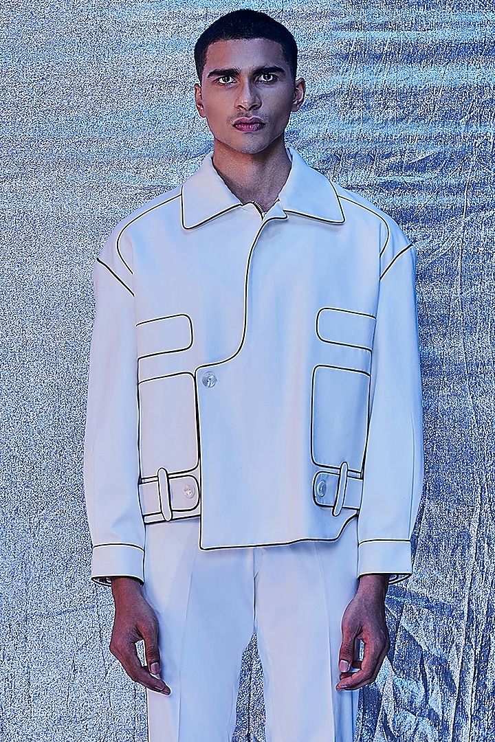 Off-White Cotton Bomber Jacket by Line Outline