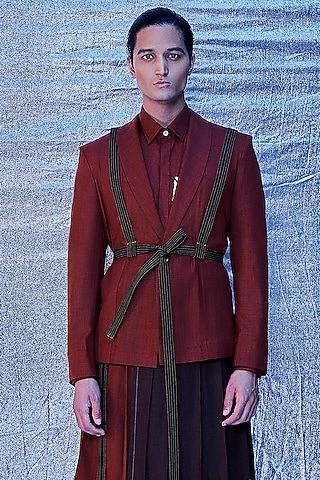 Rust Cotton Blazer by Line Outline