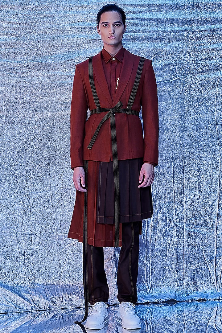 Rust Cotton Blazer by Line Outline at Pernia's Pop Up Shop