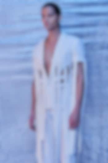 White Cotton Patchwork Trench Coat by Line Outline at Pernia's Pop Up Shop