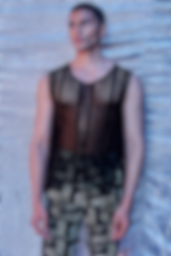 Black Lace Slip-On Vest by Line Outline at Pernia's Pop Up Shop