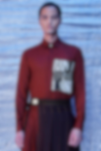 Rust Cotton Embroidered Party Wear Shirt by Line Outline at Pernia's Pop Up Shop