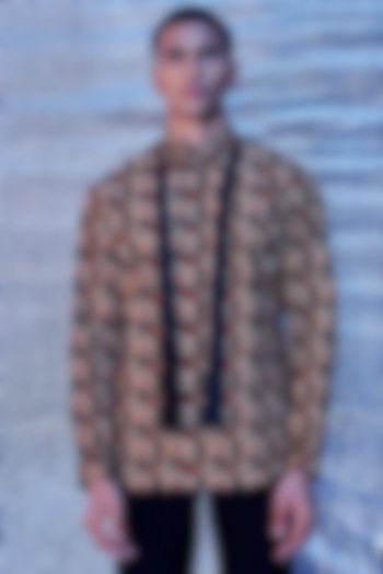 Brown Cotton Poplin Printed Party Wear Shirt by Line Outline at Pernia's Pop Up Shop