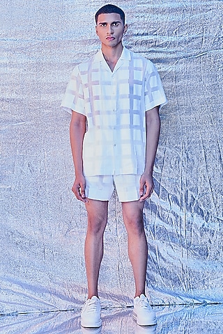 White Jacquard Cotton Co-Ord Set by Line Outline