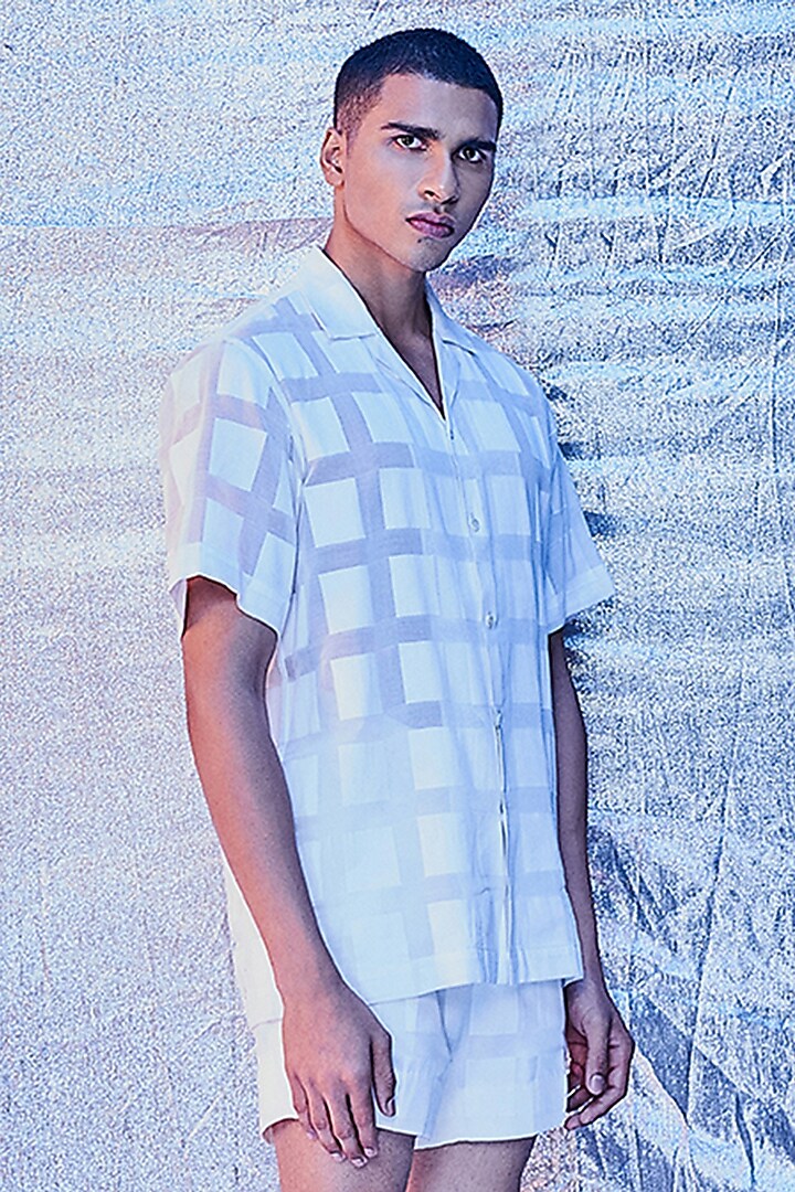 White Jacquard Cotton Co-Ord Set by Line Outline at Pernia's Pop Up Shop
