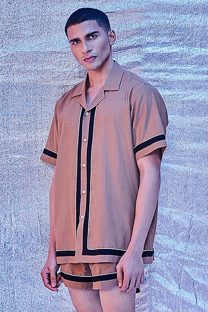 Beige Cotton Co-Ord Set by Line Outline at Pernia's Pop Up Shop