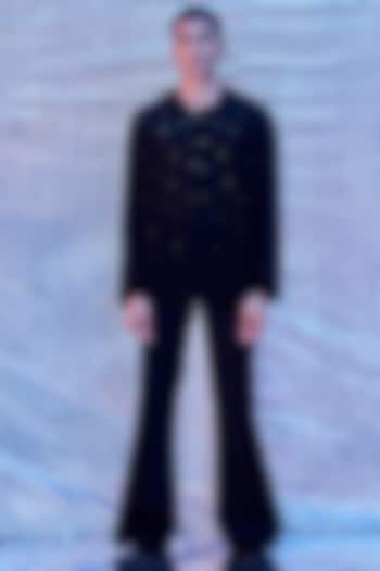 Black Cotton Embroidered Party Wear Shirt by Line Outline at Pernia's Pop Up Shop