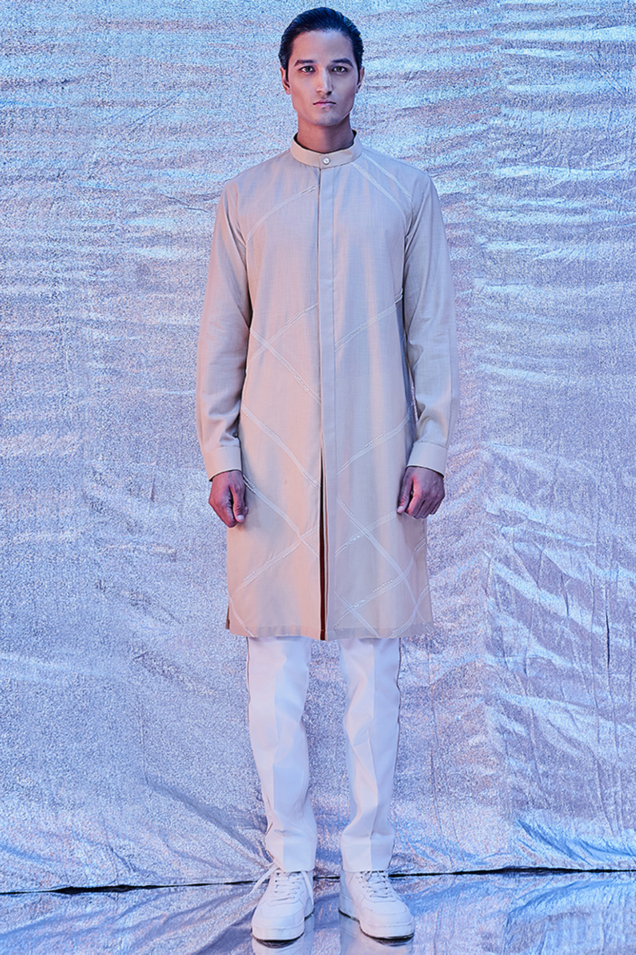 Cream Cotton Embroidered Kurta  by Line Outline at Pernia's Pop Up Shop