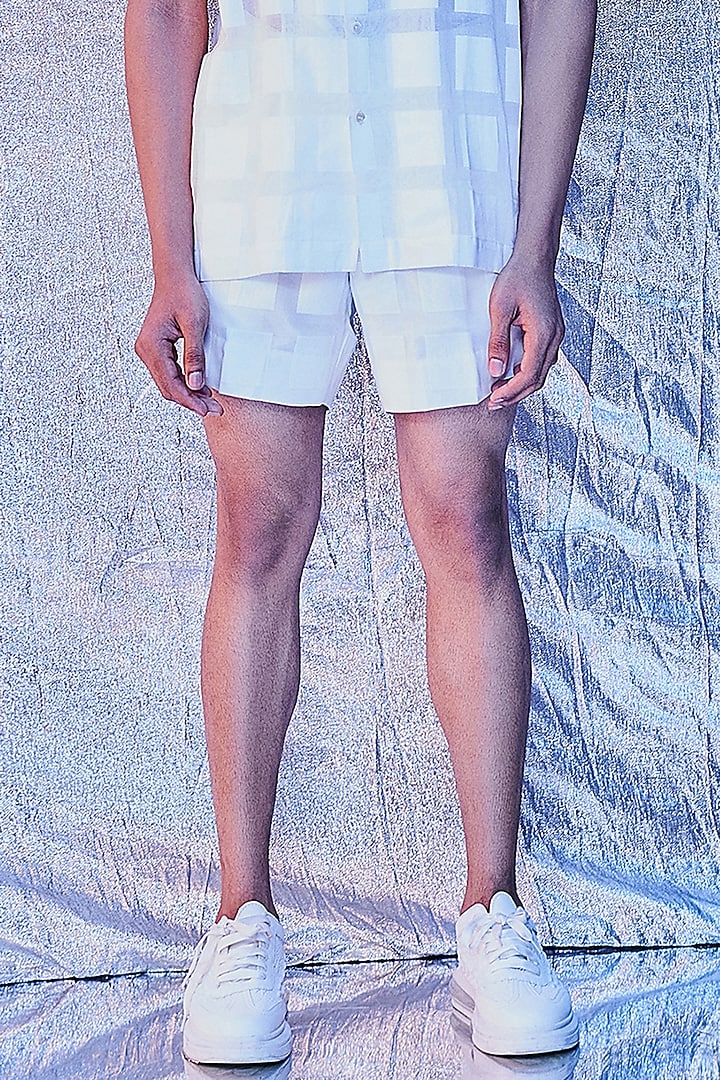 White Jacquard Cotton Shorts by Line Outline at Pernia's Pop Up Shop