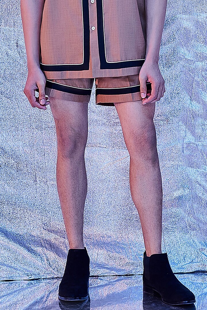 Beige Jacquard Cotton Shorts by Line Outline at Pernia's Pop Up Shop
