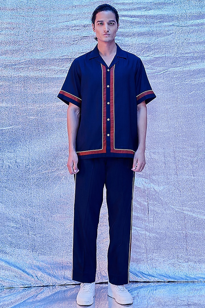 Navy Blue Cotton Pyjama Pants by Line Outline