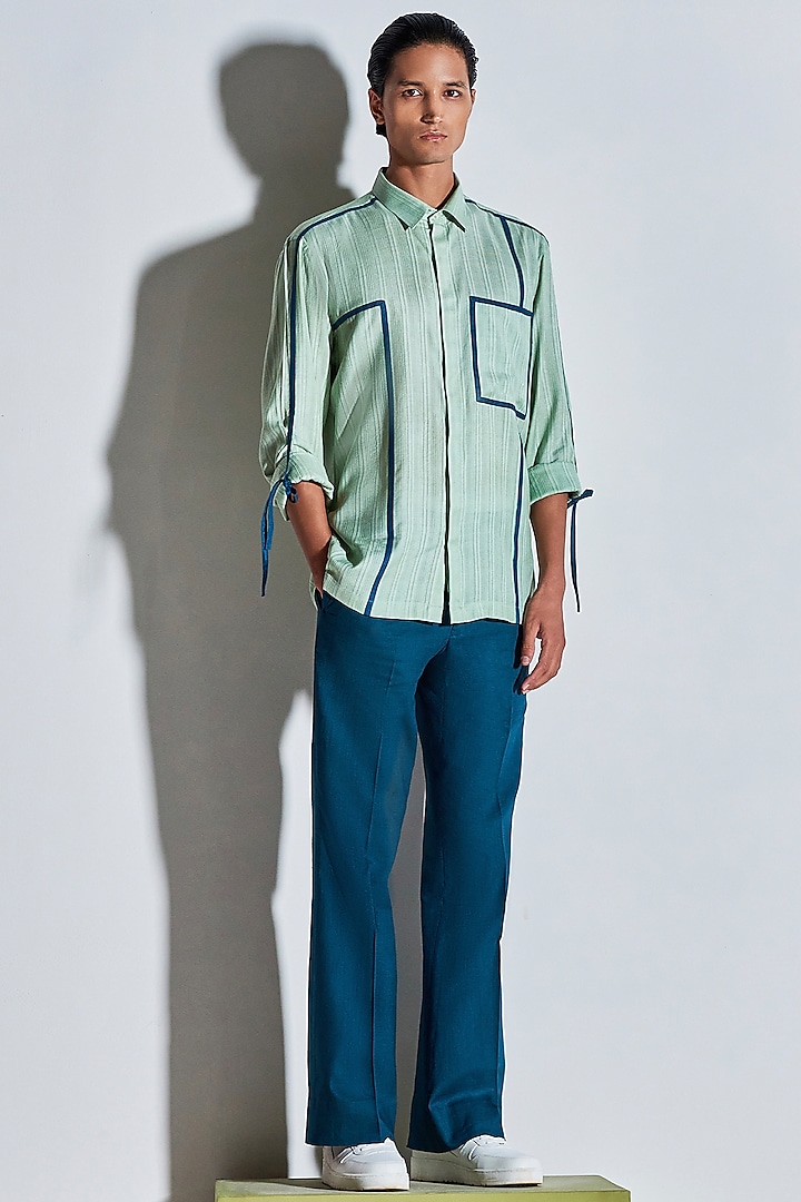 Light Sage Green Cotton Shirt by Line Outline