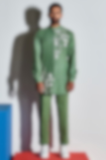 Sage Green Cotton Poly Embroidered Kurta by Line Outline at Pernia's Pop Up Shop