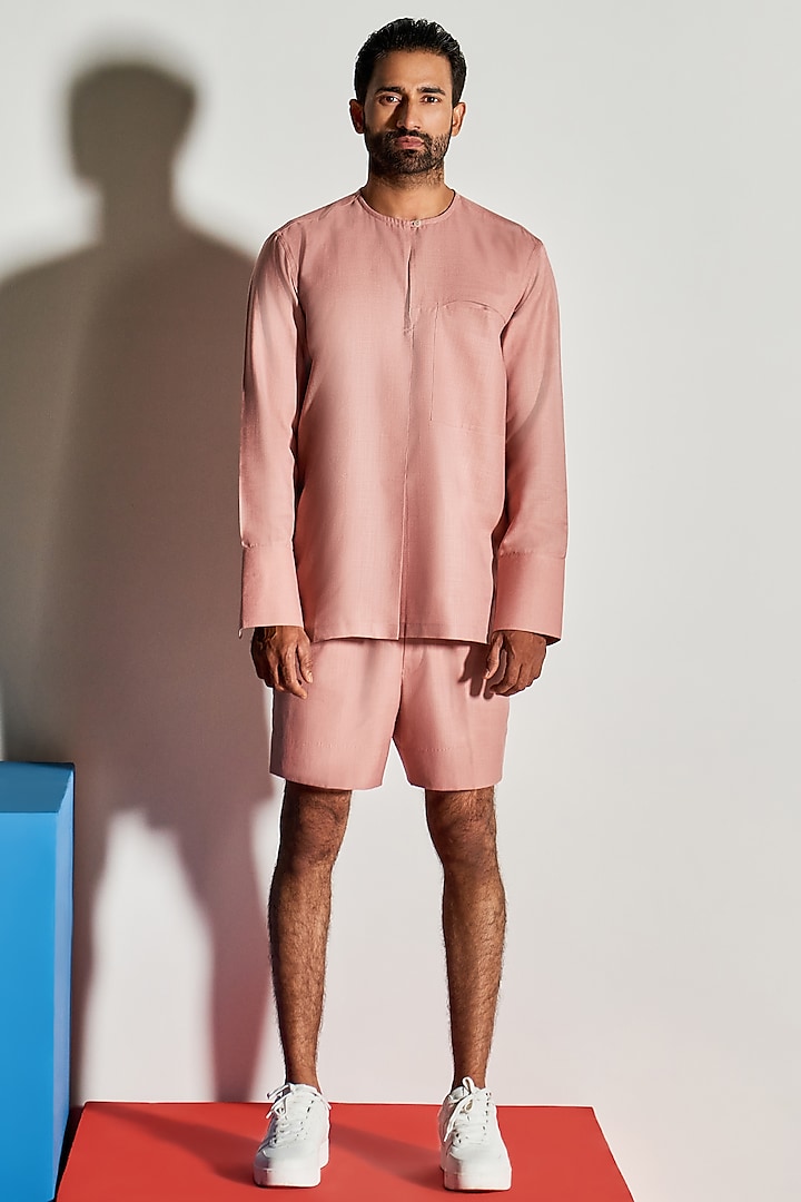 Dusty Pink Cotton Poly Slip-On Shirt by Line Outline
