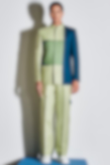 Light Sage Green Panelled Bandhgala Jacket by Line Outline