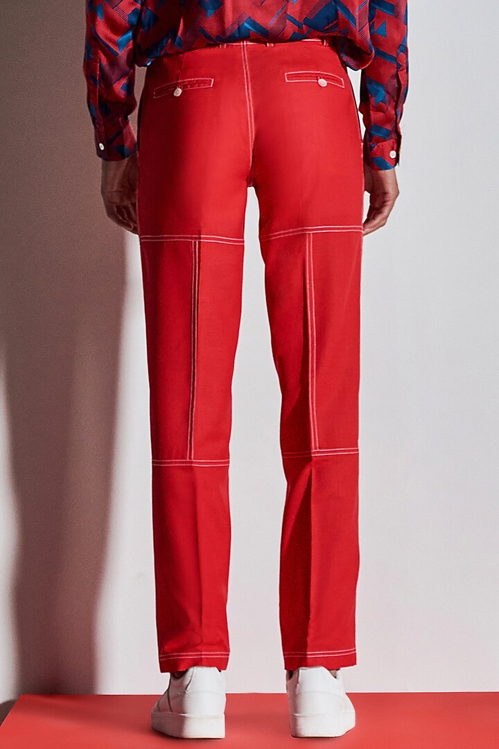 Hot Red Cotton Slim-Fit Pants by Line Outline at Pernia's Pop Up Shop
