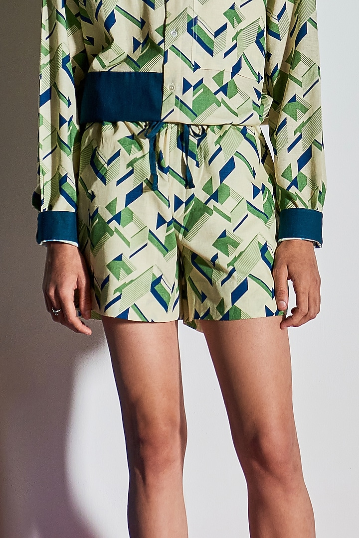 Multi-Colored Cotton Linen Shorts by Line Outline at Pernia's Pop Up Shop