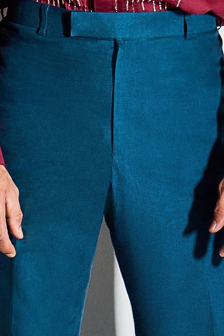 Teal Blue Cotton Linen Bell Bottom Pants by Line Outline at Pernia's Pop Up Shop