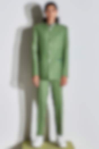 Sage Green Cotton Poly Bandhgala Jacket Set by Line Outline