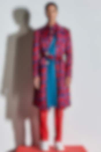Red Bemberg Silk Printed Trench Coat by Line Outline