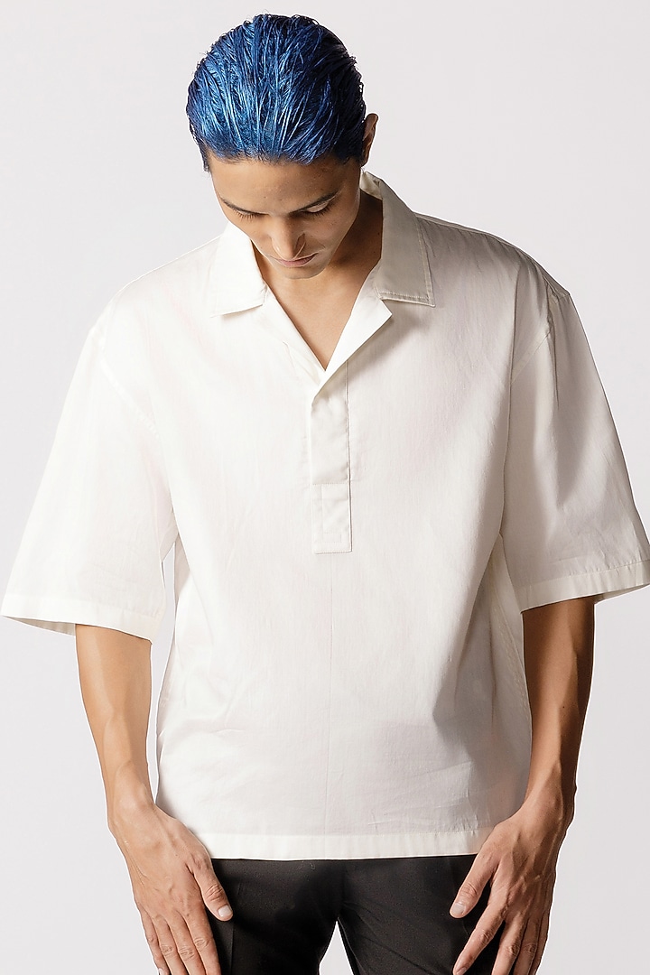 Off-White Glaze Cotton Party Wear Shirt by Line Outline at Pernia's Pop Up Shop