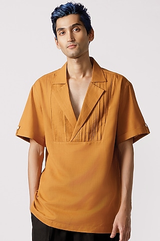 Mustard Cotton Shirt by Line Outline