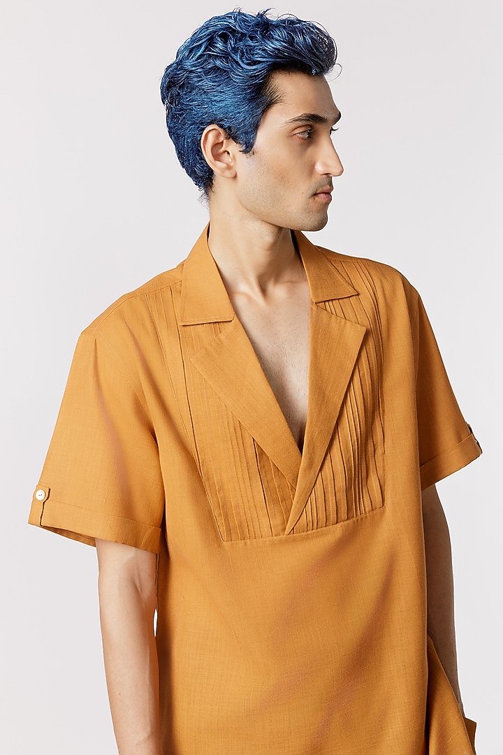 Mustard Cotton Party Wear Shirt by Line Outline at Pernia's Pop Up Shop