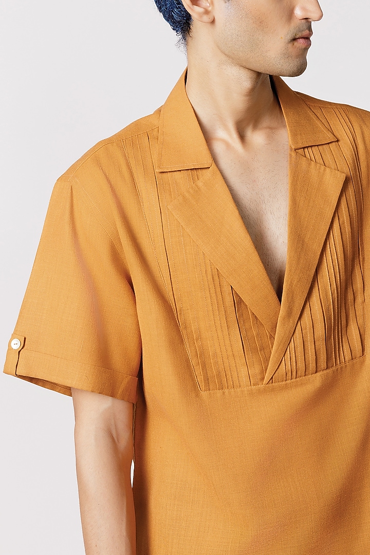 Mustard Cotton Party Wear Shirt by Line Outline at Pernia's Pop Up Shop