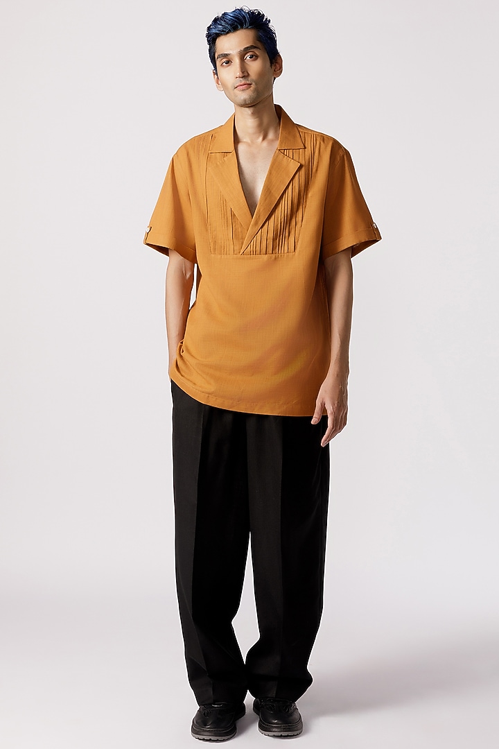Mustard Cotton Party Wear Shirt by Line Outline at Pernia's Pop Up Shop