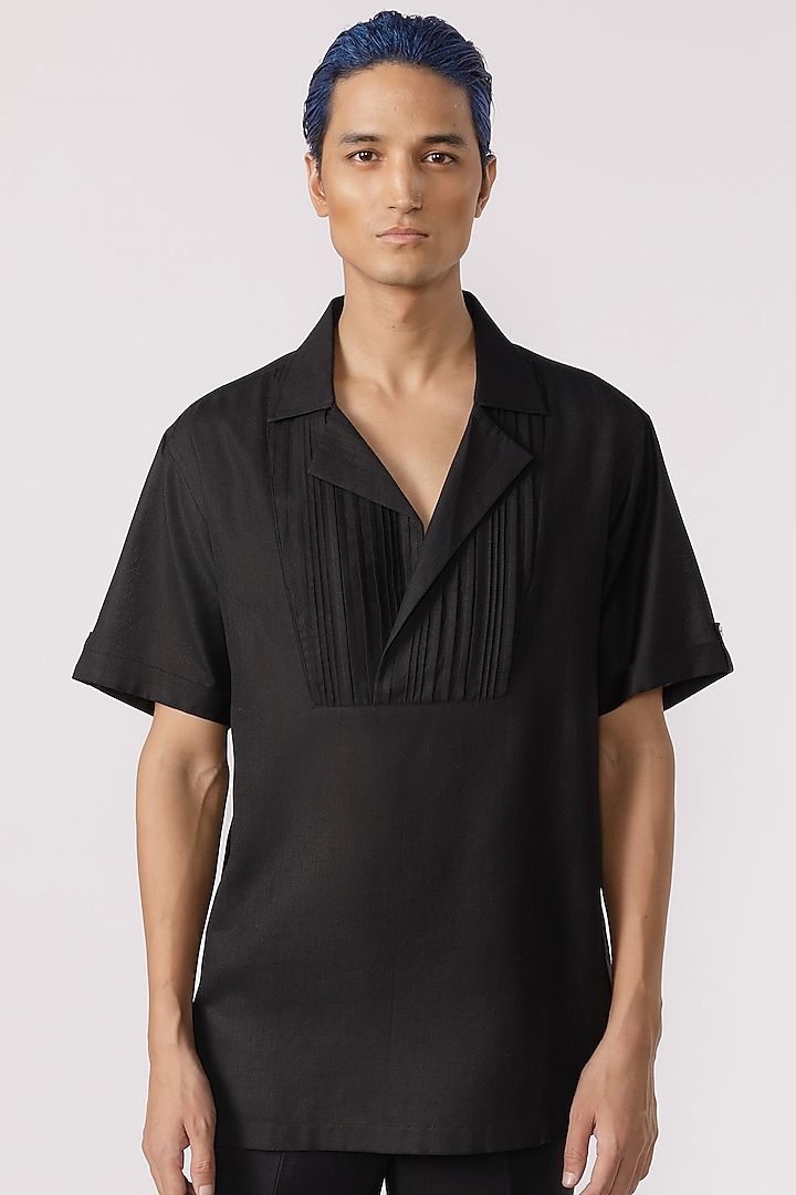 Black Cotton Shirt by Line Outline