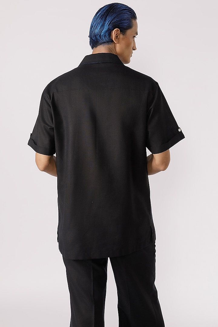 Black Cotton Party Wear Shirt by Line Outline at Pernia's Pop Up Shop