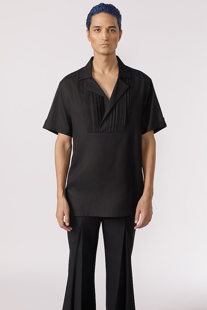 Black Cotton Party Wear Shirt by Line Outline at Pernia's Pop Up Shop