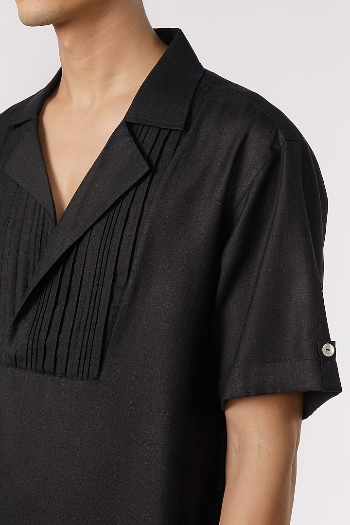 Black Cotton Party Wear Shirt by Line Outline at Pernia's Pop Up Shop