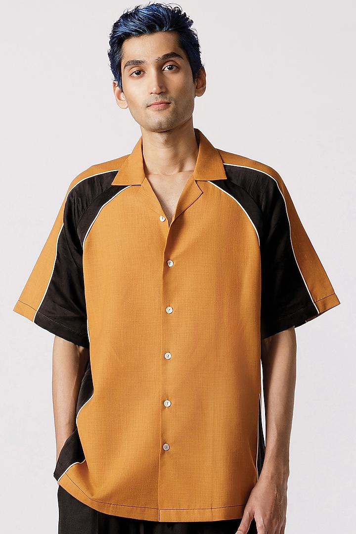 Mustard & Black Cotton Shirt by Line Outline