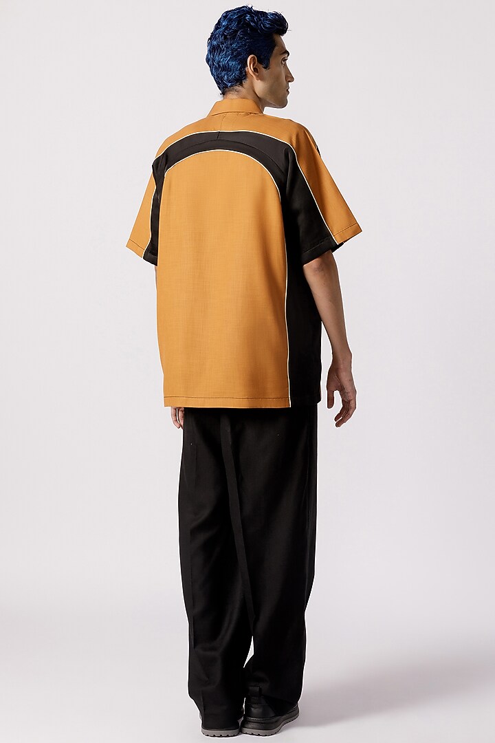 Mustard & Black Cotton Party Wear Shirt by Line Outline at Pernia's Pop Up Shop