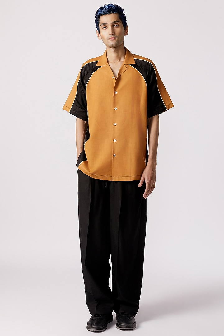Mustard & Black Cotton Party Wear Shirt by Line Outline at Pernia's Pop Up Shop