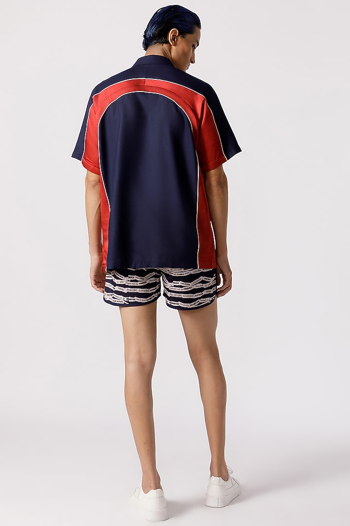 Navy Blue & Red Cotton Party Wear Shirt by Line Outline at Pernia's Pop Up Shop