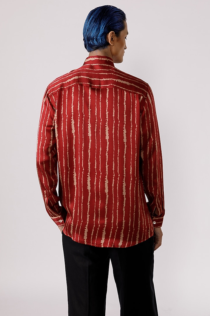 Red Modal Satin & Bamboo Silk Cascade Party Wear Shirt by Line Outline at Pernia's Pop Up Shop