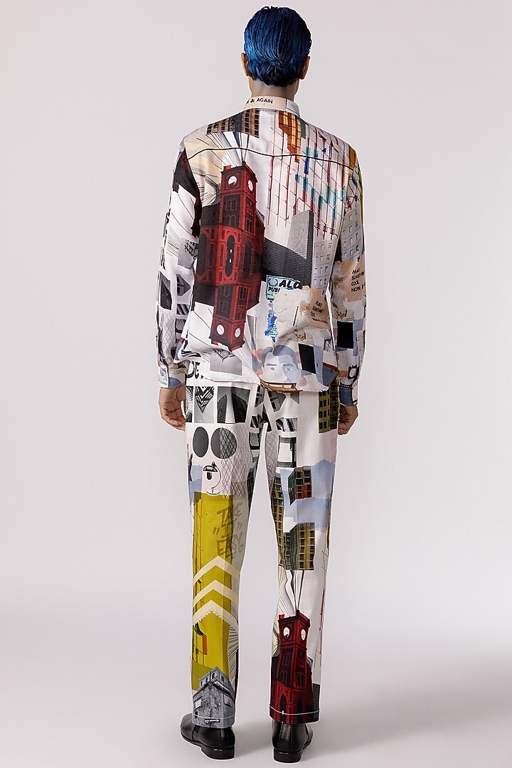 Off-White Cotton Poly Jacquard Printed Party Wear Shirt by Line Outline at Pernia's Pop Up Shop