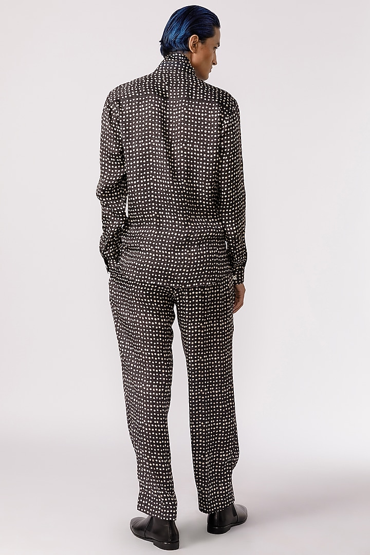Black Bamboo Silk Polka Printed Party Wear Shirt by Line Outline at Pernia's Pop Up Shop