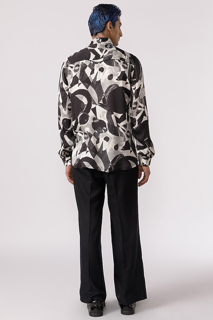 Black & White Bamboo Silk Abstract Printed Party Wear Shirt by Line Outline at Pernia's Pop Up Shop